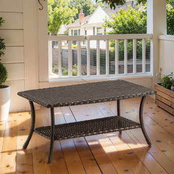 Outdoor Wicker Rattan Coffee Table with 2-Tier Storage, MN Series