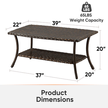 Outdoor Wicker Rattan Coffee Table with 2-Tier Storage, MN Series