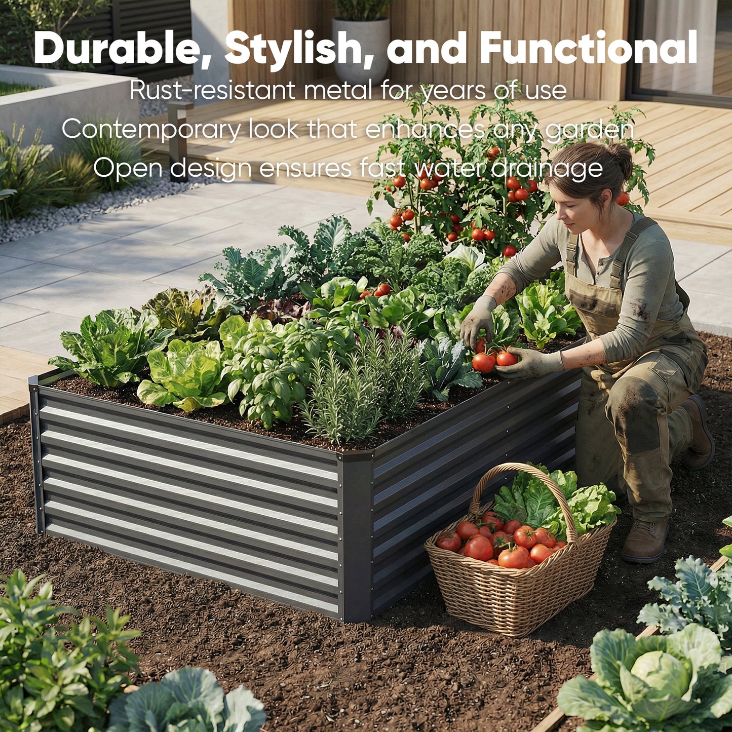 8x4x2ft Deep Galvanized Raised Garden Bed, Outdoor Metal Planter with 479 Gallon Soil Capacity