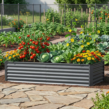 6x3x2ft Galvanized Raised Garden Bed, Outdoor Metal Planter Box with 269 Gallon Capacity for Vegetables, Herbs & Flowers