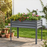 Dark gray galvanized metal raised garden bed with legs, ideal for vegetables, herbs, and flowers, by Belord.