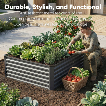 6x3x2ft Galvanized Raised Garden Bed, Outdoor Metal Planter Box with 269 Gallon Capacity for Vegetables, Herbs & Flowers