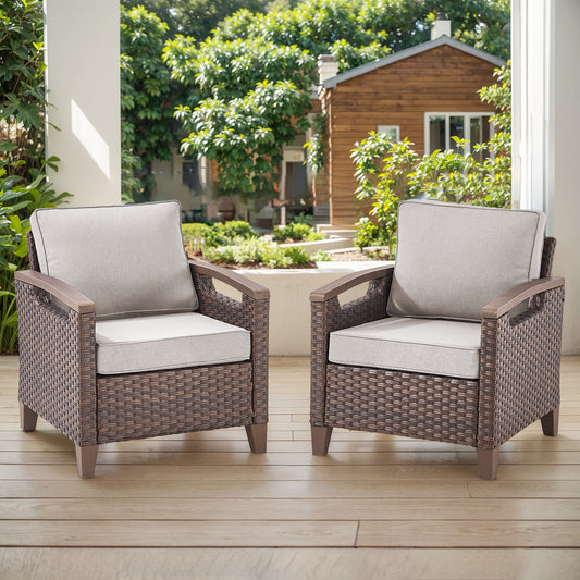 BBR Series 2-Piece Patio Chairs - PE Wicker with Thick Cushions & Metal Frame