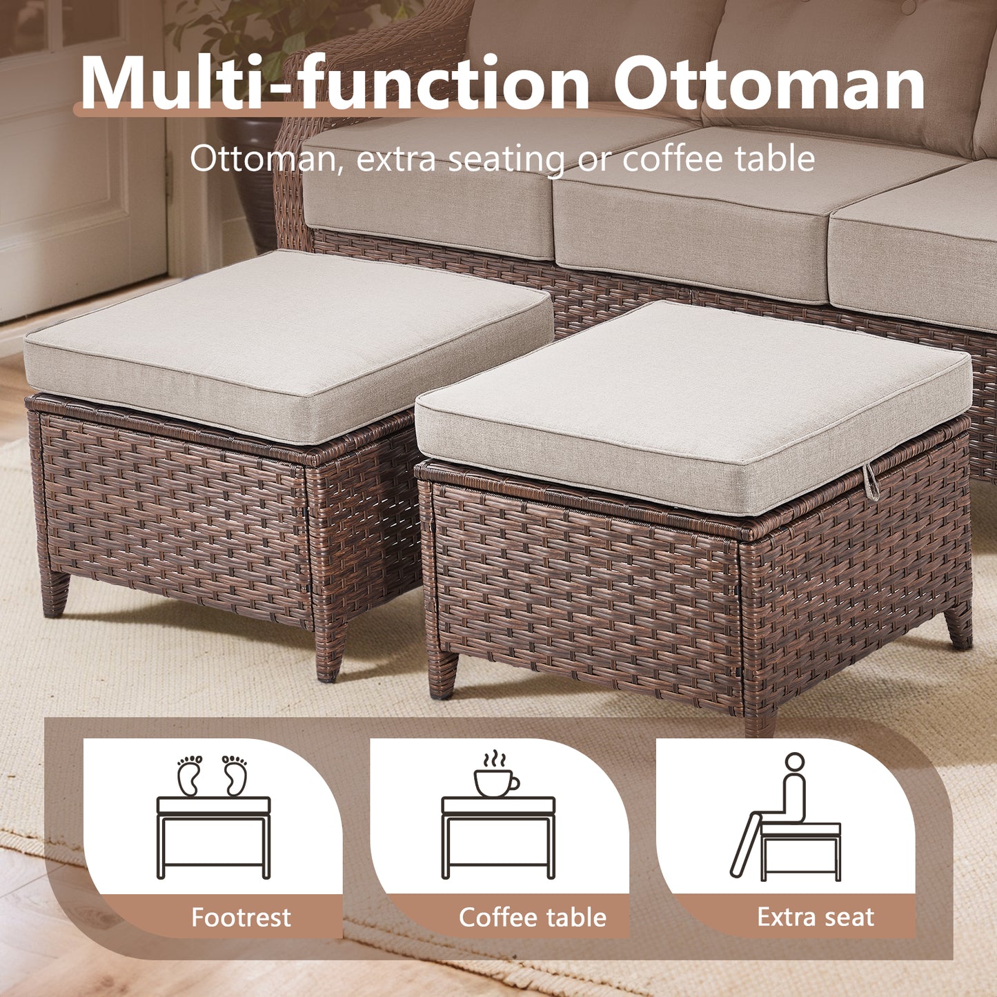 7-Piece Premium Patio Furniture Set with Fire Pit, 3-Seat Sofa, Swivel Chairs & Ottomans, All-Weather Wicker for Backyard & Deck