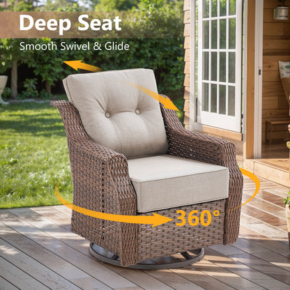 7-Piece Premium Patio Furniture Set with Fire Pit, 3-Seat Sofa, Swivel Chairs & Ottomans, All-Weather Wicker for Backyard & Deck