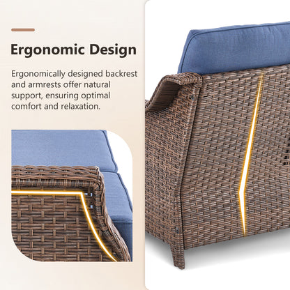 7-Piece Premium Patio Furniture Set with Fire Pit, 3-Seat Sofa, Swivel Chairs & Ottomans, All-Weather Wicker for Backyard & Deck