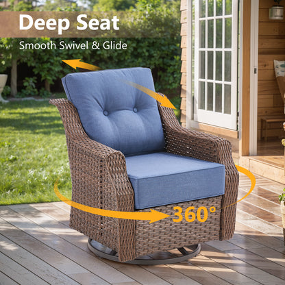 7-Piece Premium Patio Furniture Set with Fire Pit, 3-Seat Sofa, Swivel Chairs & Ottomans, All-Weather Wicker for Backyard & Deck