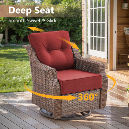 7-Piece Premium Patio Furniture Set with Fire Pit, 3-Seat Sofa, Swivel Chairs & Ottomans, All-Weather Wicker for Backyard & Deck