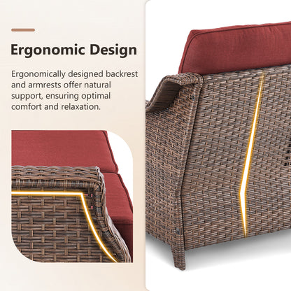 7-Piece Premium Patio Furniture Set with Fire Pit, 3-Seat Sofa, Swivel Chairs & Ottomans, All-Weather Wicker for Backyard & Deck