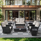 Outdoor Cozy Retreat: 8PC Set with Glider Loveseat, Swivel & Rocking Chairs, Side Tables, Split Fire Pit, NDS Series