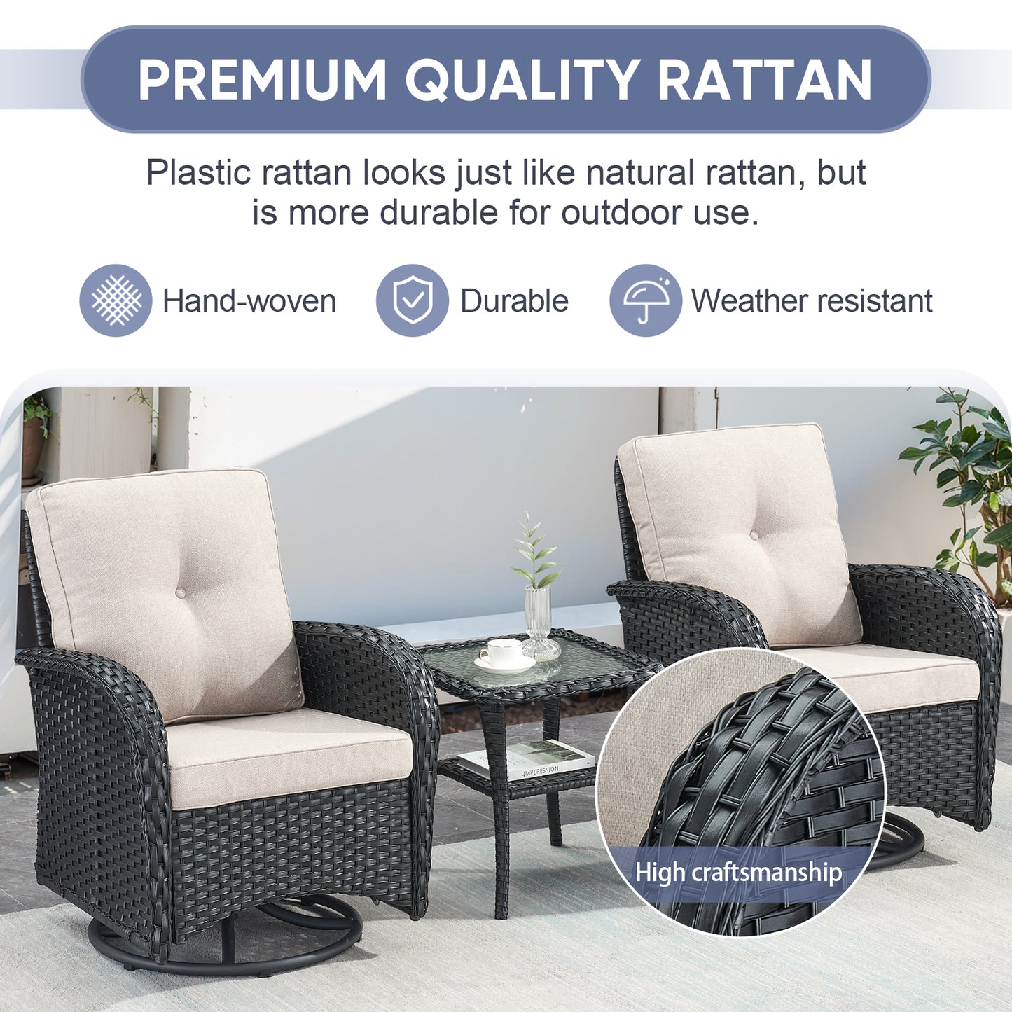 Outdoor Cozy Retreat: 8PC Set with Glider Loveseat, Swivel & Rocking Chairs, Side Tables, Split Fire Pit, NDS Series