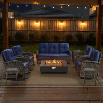 8-Piece Outdoor Patio Conversation Set with Sofa, 2 Swivel Chairs, 2 Rocking Chairs, Side Tables & Split Fire Pit, NDS Series