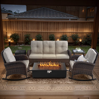 NDS Series Includes 3-Seater Sofa, 2 Rocking Chairs, Side Table & Separate Fire Pit for Cozy Outdoor Gatherings