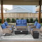 Outdoor Cozy Retreat: 8PC Set with Glider Loveseat, Swivel & Rocking Chairs, Side Tables, Split Fire Pit, NDS Series