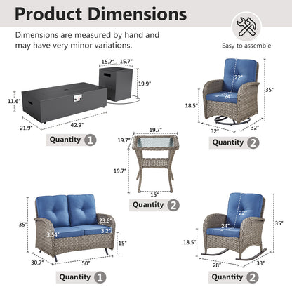 Outdoor Cozy Retreat: 8PC Set with Glider Loveseat, Swivel & Rocking Chairs, Side Tables, Split Fire Pit, NDS Series