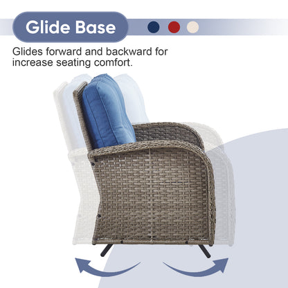 Outdoor Cozy Retreat: 8PC Set with Glider Loveseat, Swivel & Rocking Chairs, Side Tables, Split Fire Pit, NDS Series