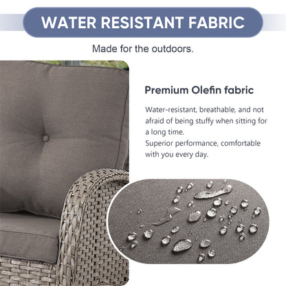 Outdoor Cozy Retreat: 8PC Set with Glider Loveseat, Swivel & Rocking Chairs, Side Tables, Split Fire Pit, NDS Series