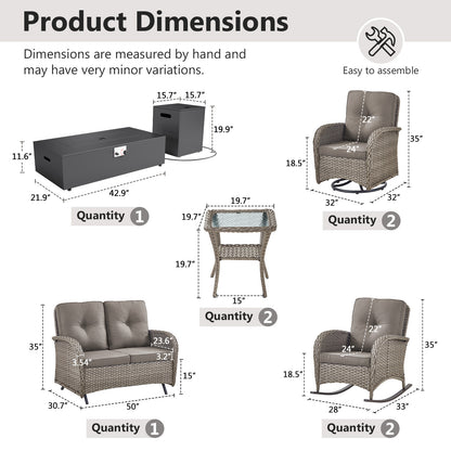 Outdoor Cozy Retreat: 8PC Set with Glider Loveseat, Swivel & Rocking Chairs, Side Tables, Split Fire Pit, NDS Series