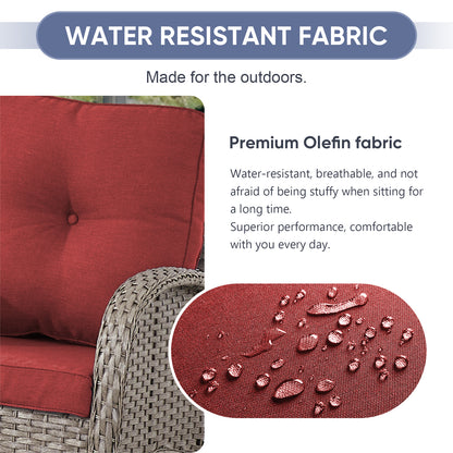 Outdoor Cozy Retreat: 8PC Set with Glider Loveseat, Swivel & Rocking Chairs, Side Tables, Split Fire Pit, NDS Series