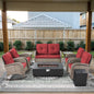 Outdoor Cozy Retreat: 8PC Set with Glider Loveseat, Swivel & Rocking Chairs, Side Tables, Split Fire Pit, NDS Series