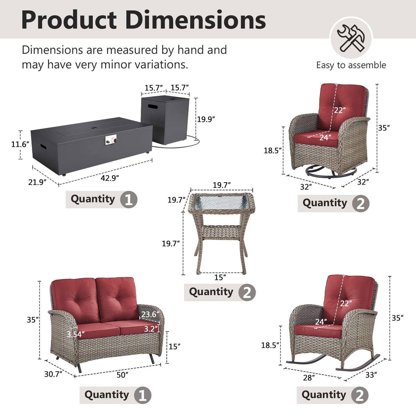 Outdoor Cozy Retreat: 8PC Set with Glider Loveseat, Swivel & Rocking Chairs, Side Tables, Split Fire Pit, NDS Series