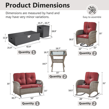 Outdoor Cozy Retreat: 8PC Set with Glider Loveseat, Swivel & Rocking Chairs, Side Tables, Split Fire Pit, NDS Series