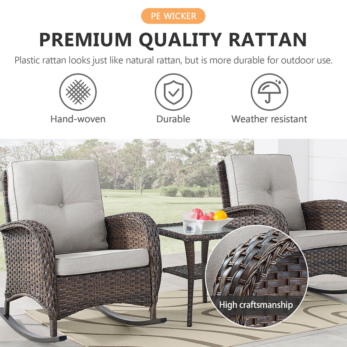 Outdoor Cozy Retreat: 8PC Set with Glider Loveseat, Swivel & Rocking Chairs, Side Tables, Split Fire Pit, NDS Series