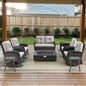 Outdoor Cozy Retreat: 8PC Set with Glider Loveseat, Swivel & Rocking Chairs, Side Tables, Split Fire Pit, NDS Series