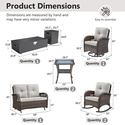 Outdoor Cozy Retreat: 8PC Set with Glider Loveseat, Swivel & Rocking Chairs, Side Tables, Split Fire Pit, NDS Series