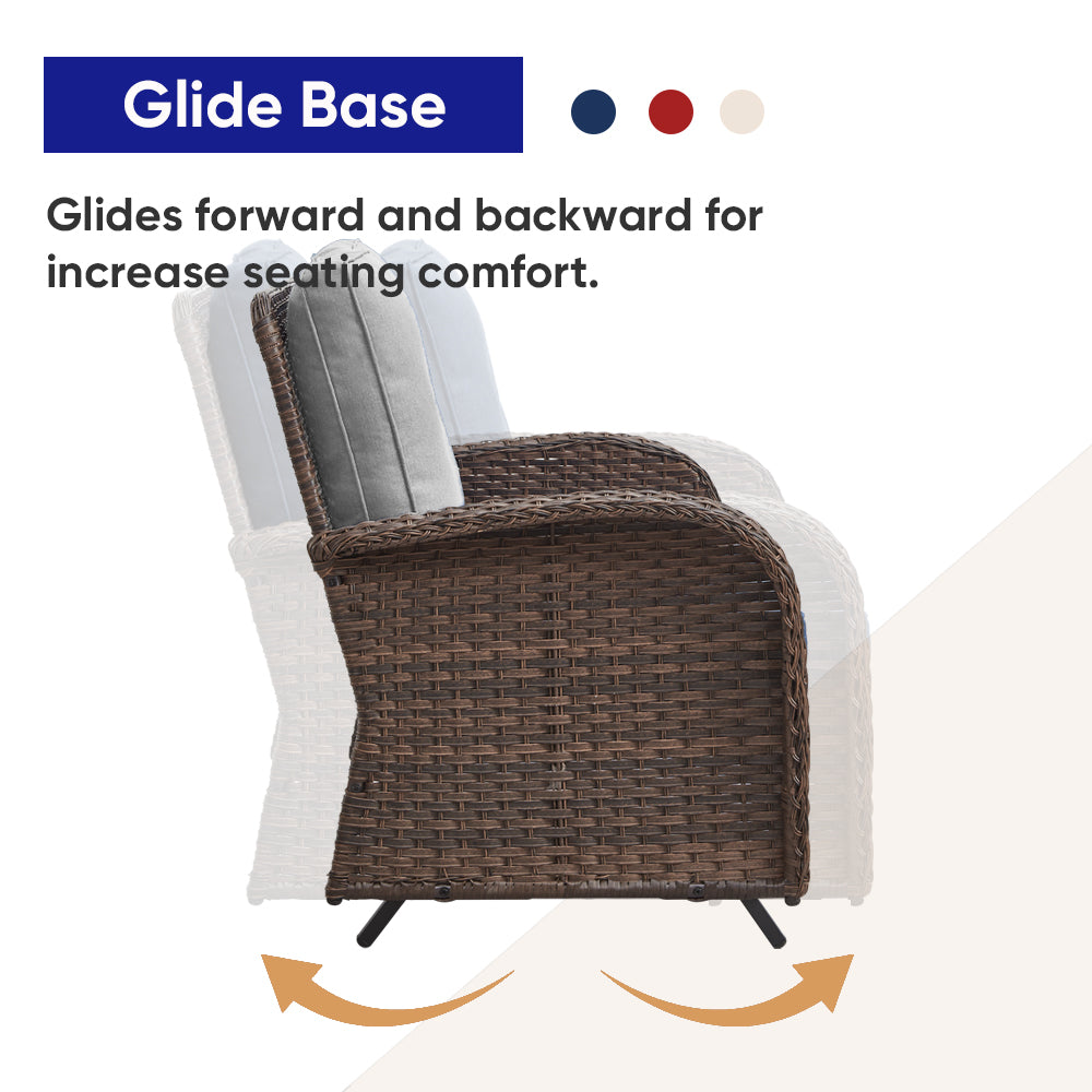 Outdoor Cozy Retreat: 8PC Set with Glider Loveseat, Swivel & Rocking Chairs, Side Tables, Split Fire Pit, NDS Series