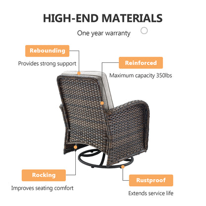 Outdoor Cozy Retreat: 8PC Set with Glider Loveseat, Swivel & Rocking Chairs, Side Tables, Split Fire Pit, NDS Series