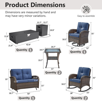 Outdoor Cozy Retreat: 8PC Set with Glider Loveseat, Swivel & Rocking Chairs, Side Tables, Split Fire Pit, NDS Series