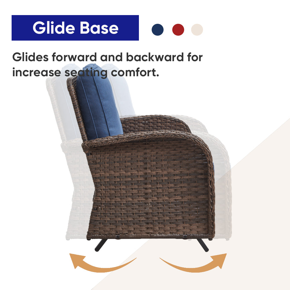 Outdoor Cozy Retreat: 8PC Set with Glider Loveseat, Swivel & Rocking Chairs, Side Tables, Split Fire Pit, NDS Series