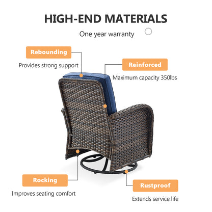 Outdoor Cozy Retreat: 8PC Set with Glider Loveseat, Swivel & Rocking Chairs, Side Tables, Split Fire Pit, NDS Series