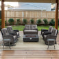 Outdoor Cozy Retreat: 8PC Set with Glider Loveseat, Swivel & Rocking Chairs, Side Tables, Split Fire Pit, NDS Series