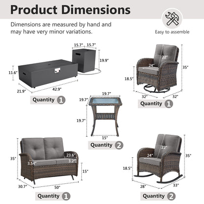 Outdoor Cozy Retreat: 8PC Set with Glider Loveseat, Swivel & Rocking Chairs, Side Tables, Split Fire Pit, NDS Series