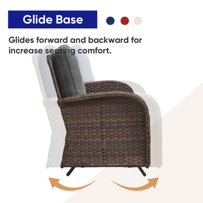 Outdoor Cozy Retreat: 8PC Set with Glider Loveseat, Swivel & Rocking Chairs, Side Tables, Split Fire Pit, NDS Series