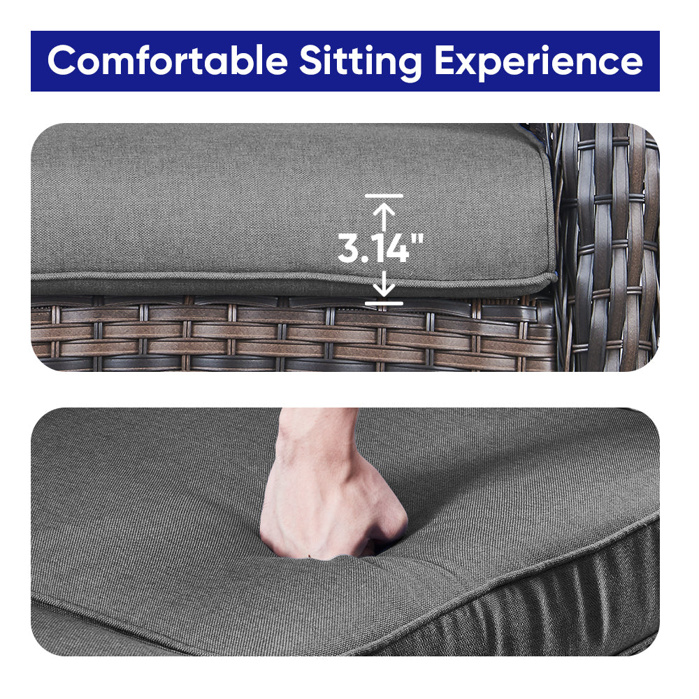 Outdoor Cozy Retreat: 8PC Set with Glider Loveseat, Swivel & Rocking Chairs, Side Tables, Split Fire Pit, NDS Series