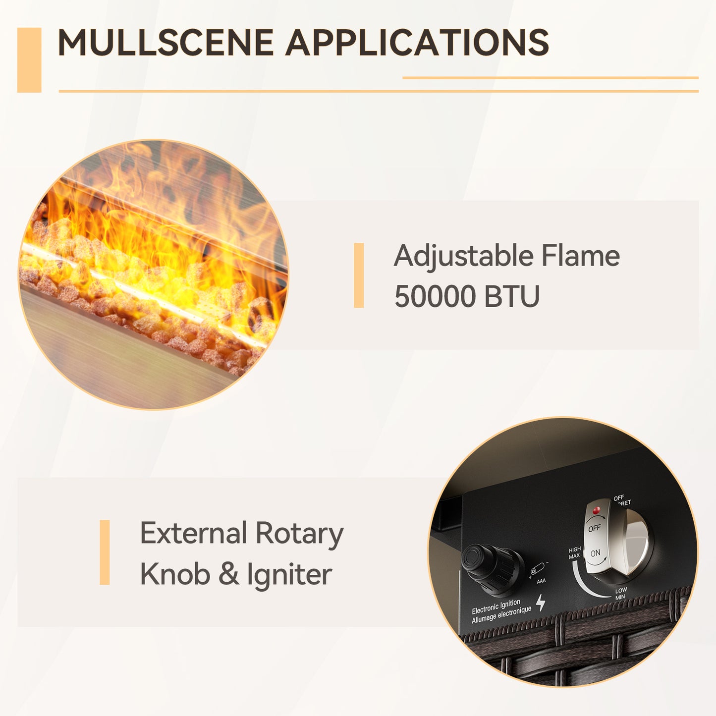 7-Piece Fire Pit Lounge Set: Sofa, 2 Swivel Chairs, Ottoman, Side Table & Long Grey Rattan Fire Pit, FG Series