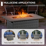 Belord 7-piece fire pit patio set with sofa, swivel chairs, ottomans, and side table from the FG Series, ideal for outdoor gatherings.