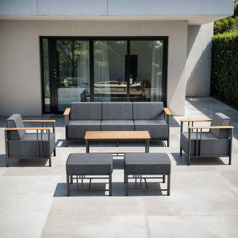 Belord 6-piece patio conversation set with sofa, swivel chairs, and ottomans from the BINGLI Series, outdoor furniture for seating.
