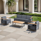 Belord 4-piece patio conversation set with sofa, two chairs, and coffee table from the BINGLI Series, featuring modern outdoor furniture.
