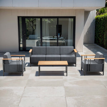 Belord 4-piece patio conversation set with sofa, two chairs, and coffee table from the BINGLI Series, outdoor furniture for relaxing.