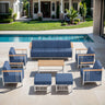 Belord 8-piece outdoor patio furniture set with white cushions, includes chairs and table, perfect for outdoor relaxation.