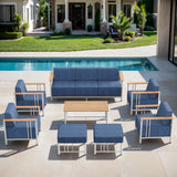 Belord 8-piece outdoor patio furniture set with white cushions, includes chairs and table, perfect for outdoor relaxation.