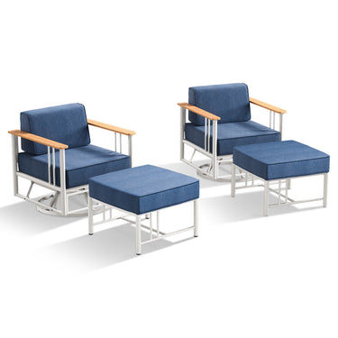Belord 4-piece patio set with two swivel chairs and two ottomans from the BINGLI Series, featuring white cushions and metal frames.