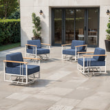 Belord 4-piece patio swivel chair set with white cushions, all-weather design, part of the BINGLI Series, perfect for outdoor conversations.