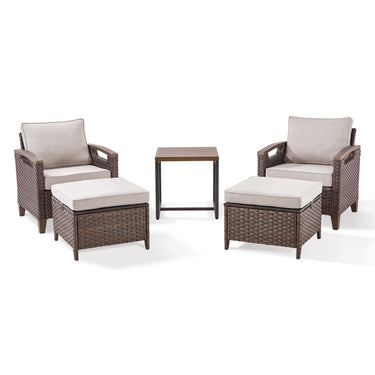 Belord 5-piece patio set with two chairs, ottomans, and side table from the BBR Series, outdoor conversation furniture.