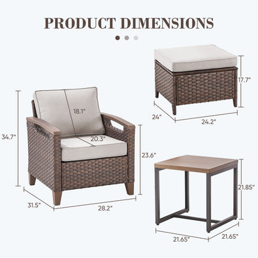 Belord 5-piece patio set with two chairs, ottomans, and side table in the BBR Series, outdoor conversation furniture.
