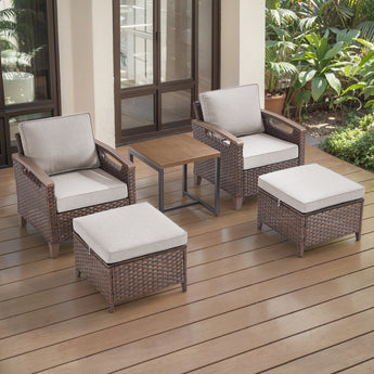 Belord 5-piece patio conversation set with two chairs, ottomans, and side table in black and gray BBR series, outdoor furniture.